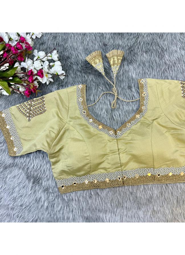 Pure Silk Light Yellow Party Wear Hand Work Readymade Blouse